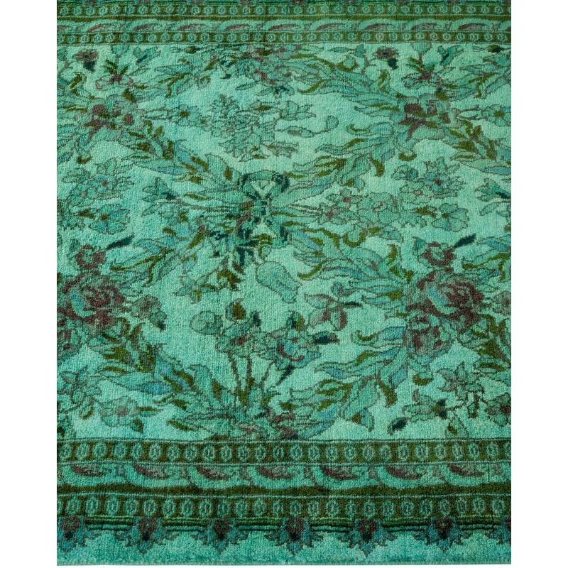 Overton Hand Knotted Wool Vintage Inspired Modern Contemporary Overdyed Blue Runner Rug - 2' 5" x 12' 4"