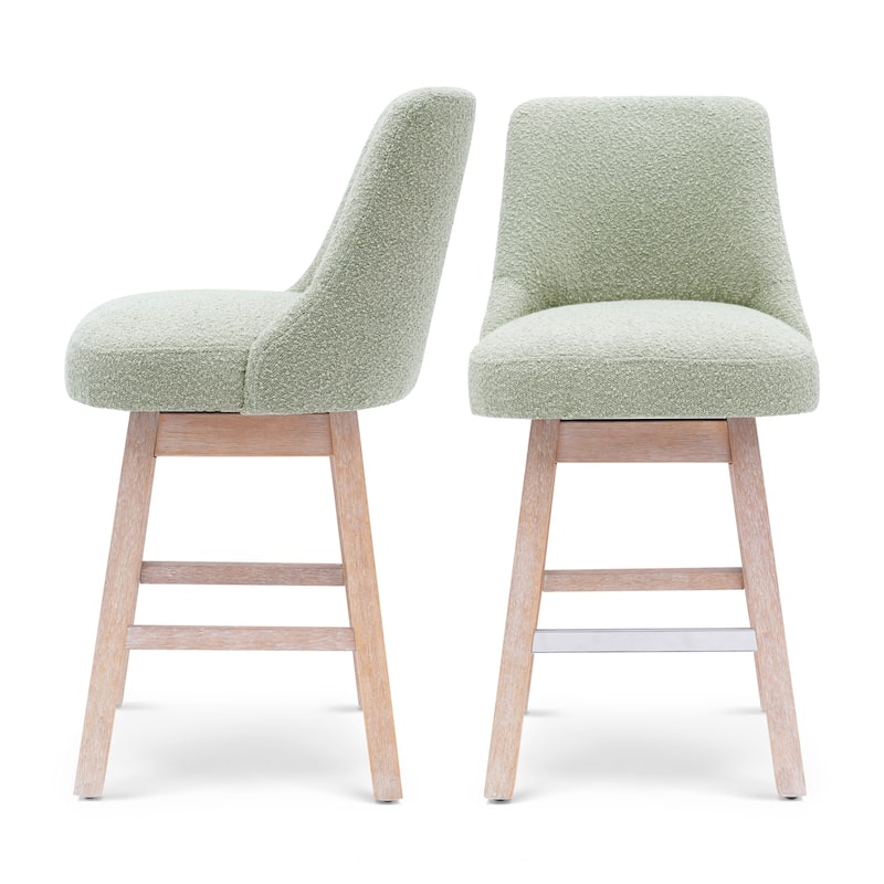 Boucle Polyester Upholstered Swivel Counter Stool - Foot Glides (Set of 2)