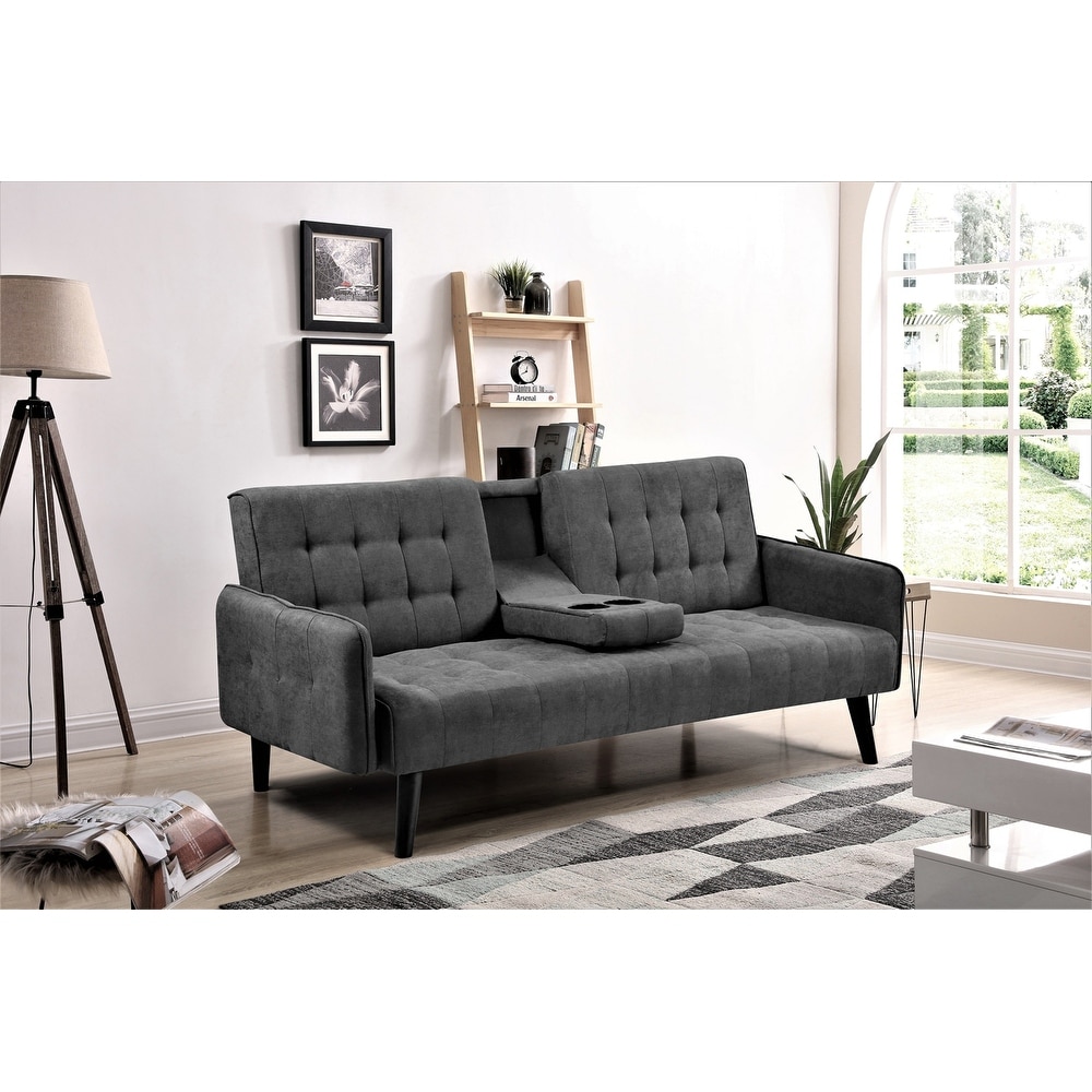 Sleeper Sofa Bed Convertible Folding Backrest to Full Bed with Cup Holder