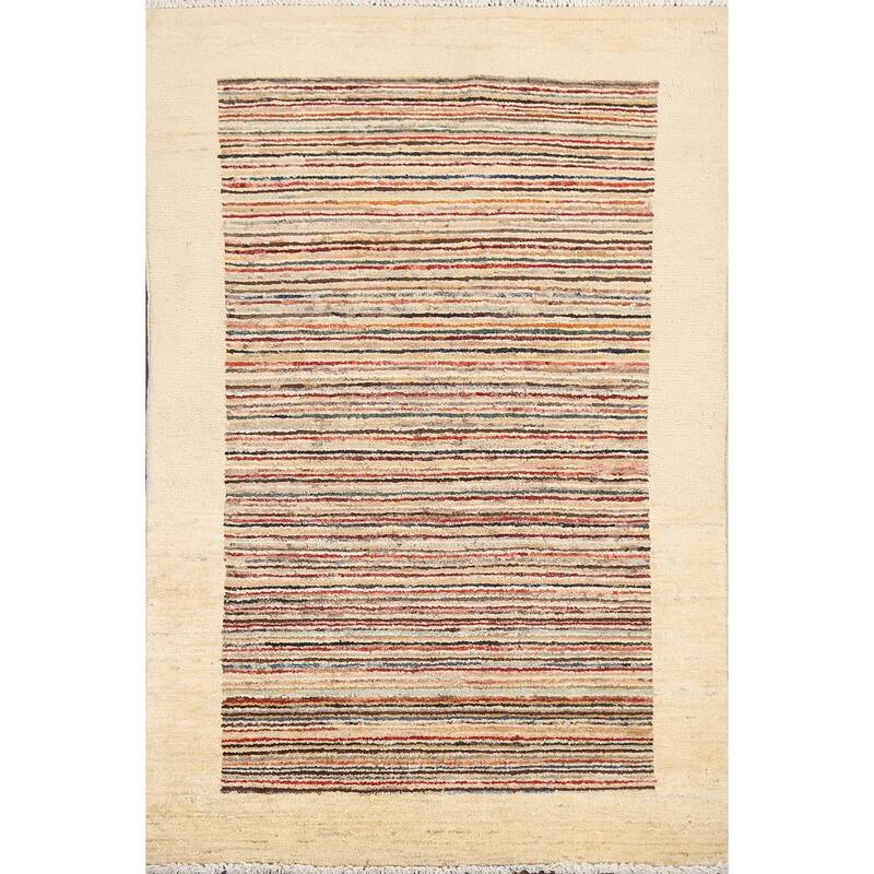 Gabbeh Kashkoli Wool Contemporary Striped Area Rug Hand-knotted Carpet - 2'6" x 4'1"