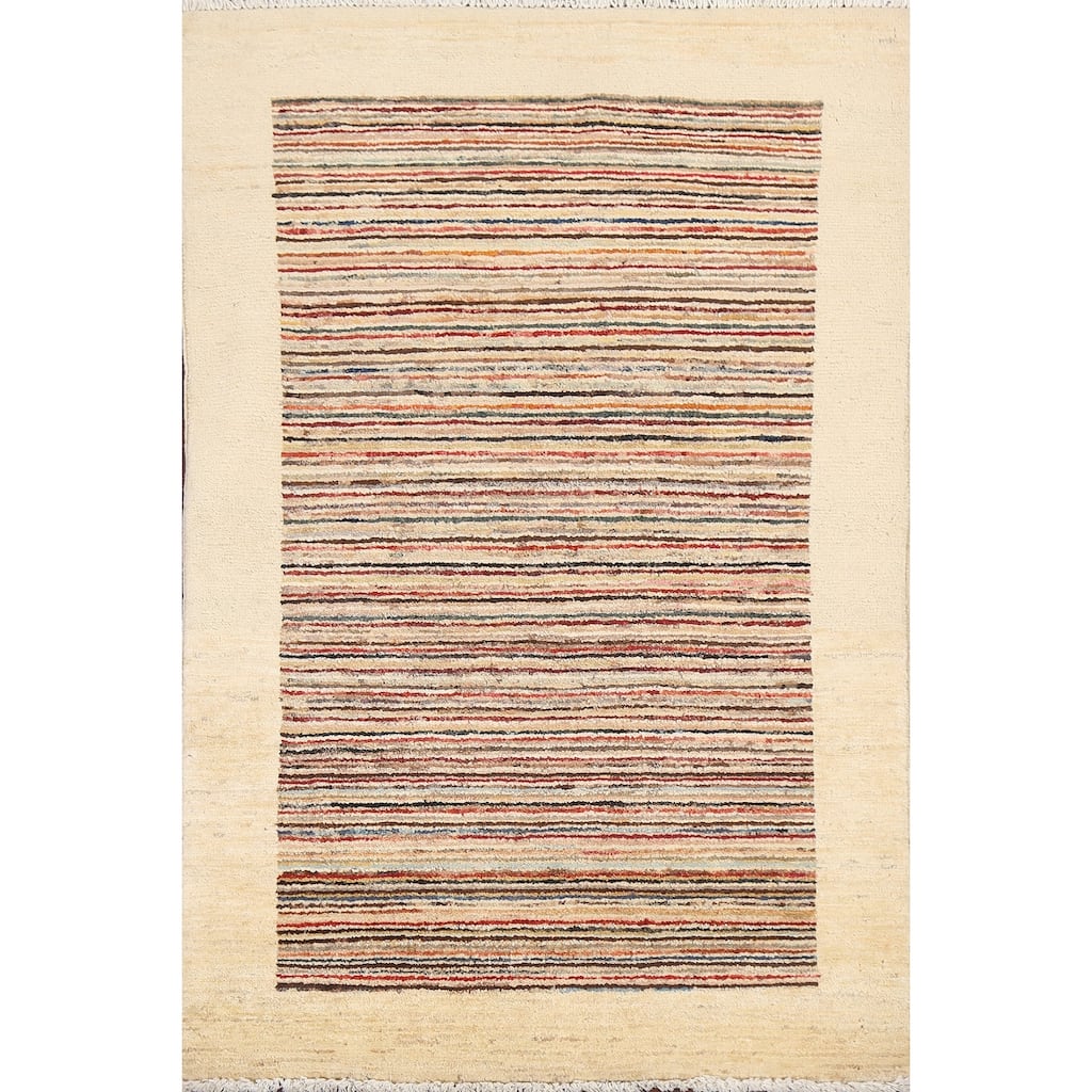 Gabbeh Kashkoli Wool Contemporary Striped Area Rug Hand-knotted Carpet - 2'6" x 4'1"
