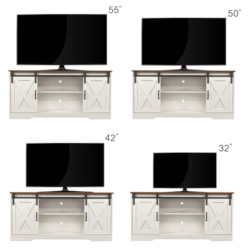 Wooden Sliding Barn Door TV Stand,Storage Cabinet with Adjustable Shelves