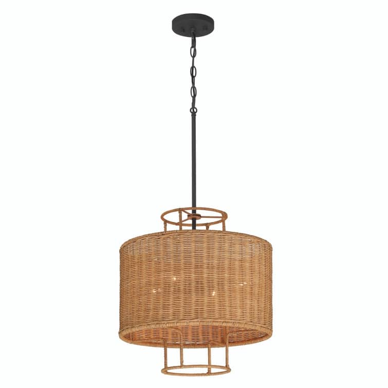 Acroma 4-Light Dimmable Drum Chandelier with Handwoven wicker shade