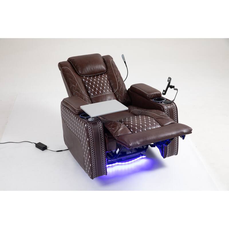 Leather Zero‑Gravity Recliner Chair with Infinite Position, LED & Cup Holders