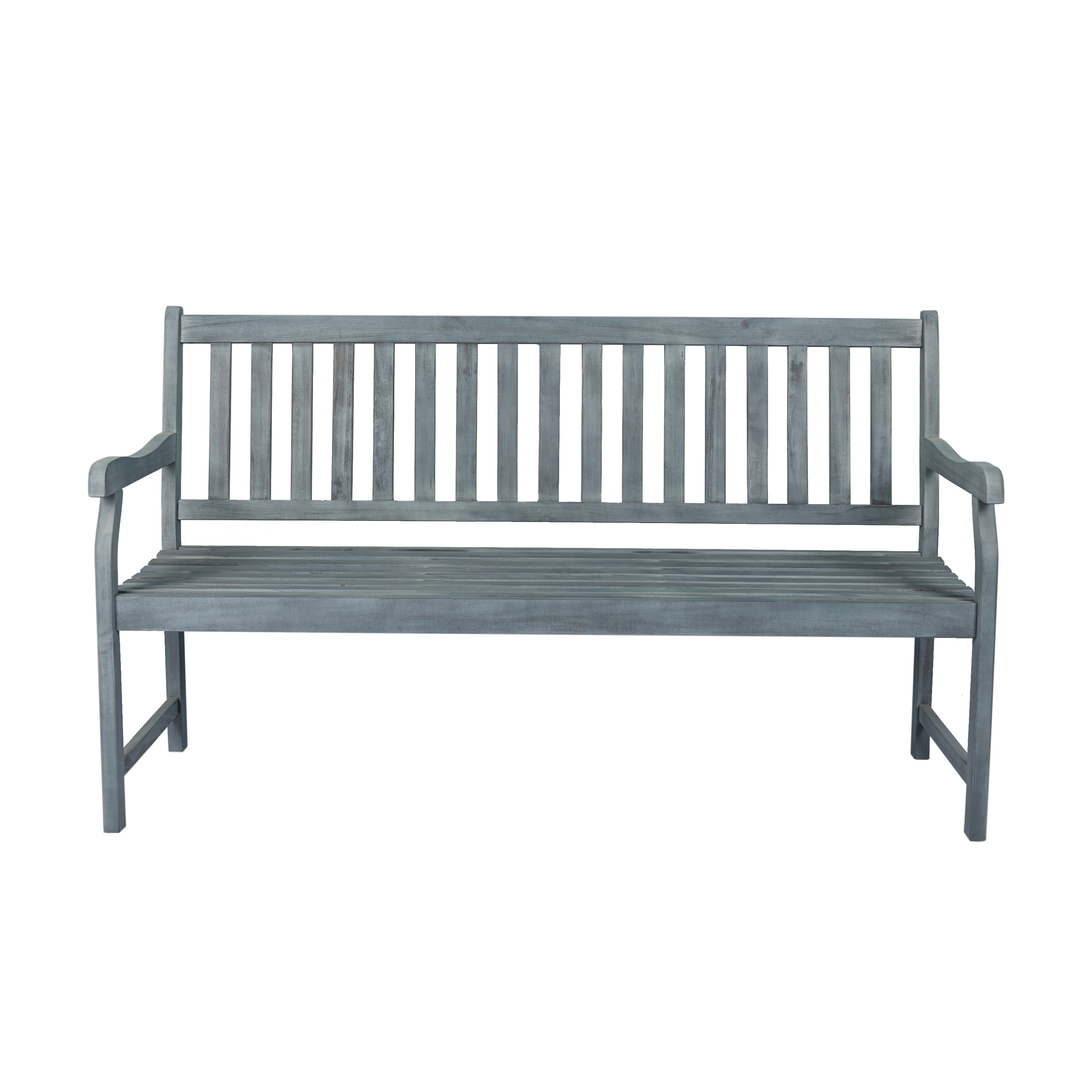 Laurel Classic Slatted Acacia Wood Indoor/Outdoor Patio Garden Bench with Armrests for Porch, Deck and Entryway - 59.1"