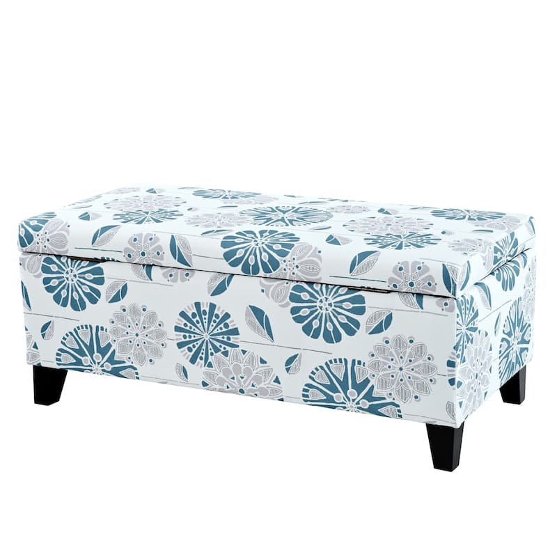 Storage Ottoman with Floral Patterned Fabric and Soft-Close Hinges, Multi-Functional Footrest & Seat
