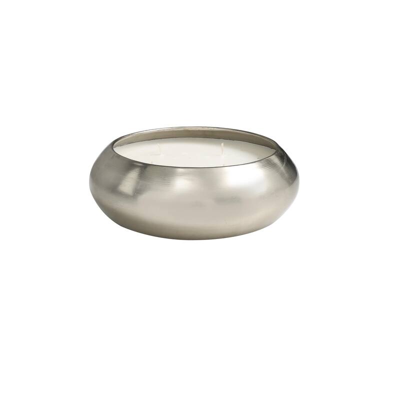 Metal Sweet Bamboo Scented Wide Dome Shaped 60 oz 4 Wick Decorative Candle with White Wax - Silver - Roche River Decor
