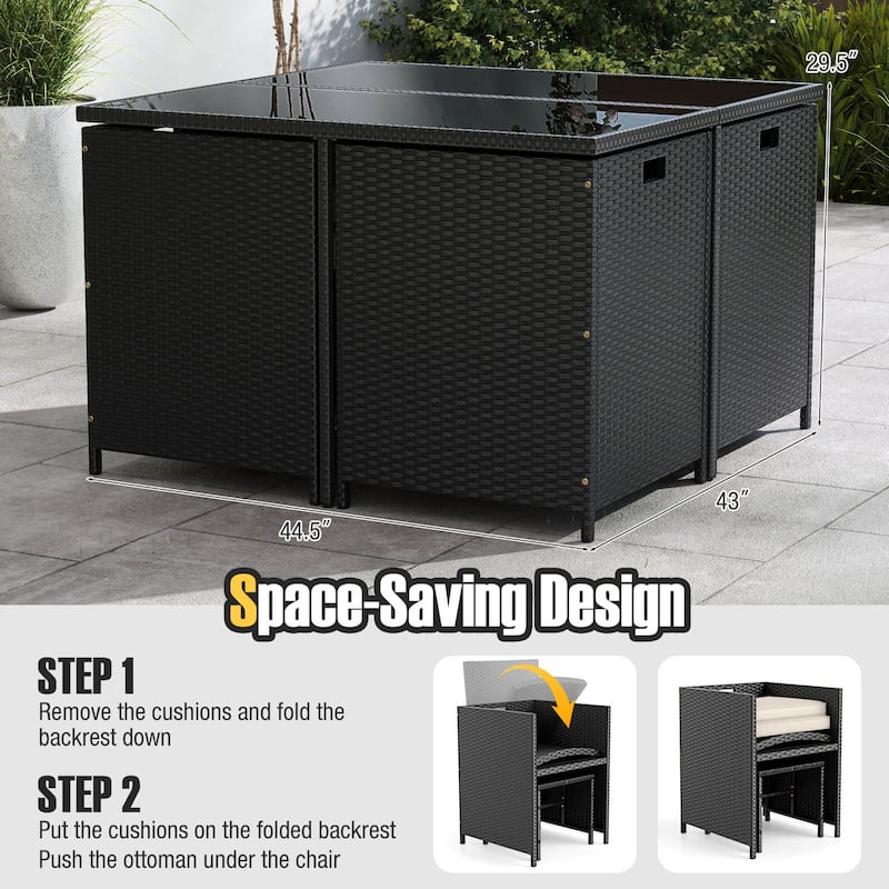Costway 9 PCS Patio Dining Set with Tempered Glass Table & Ottoman - See Details