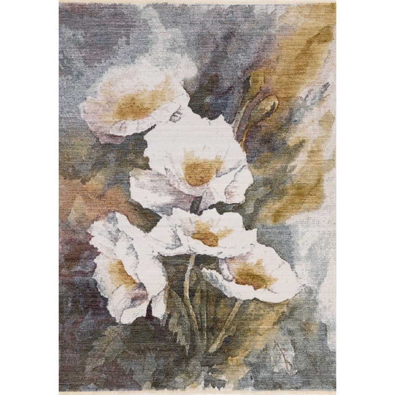 HomeRoots Botanical Leaves Modern Rectangle Area Rug - 5' X 8'