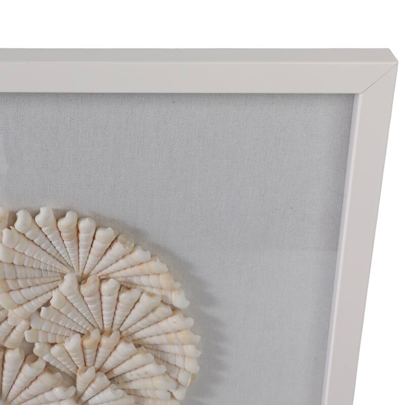 Shell Wood Frame Wall Art Coastal Spiral Design (Set of 2) - 20" Ivory