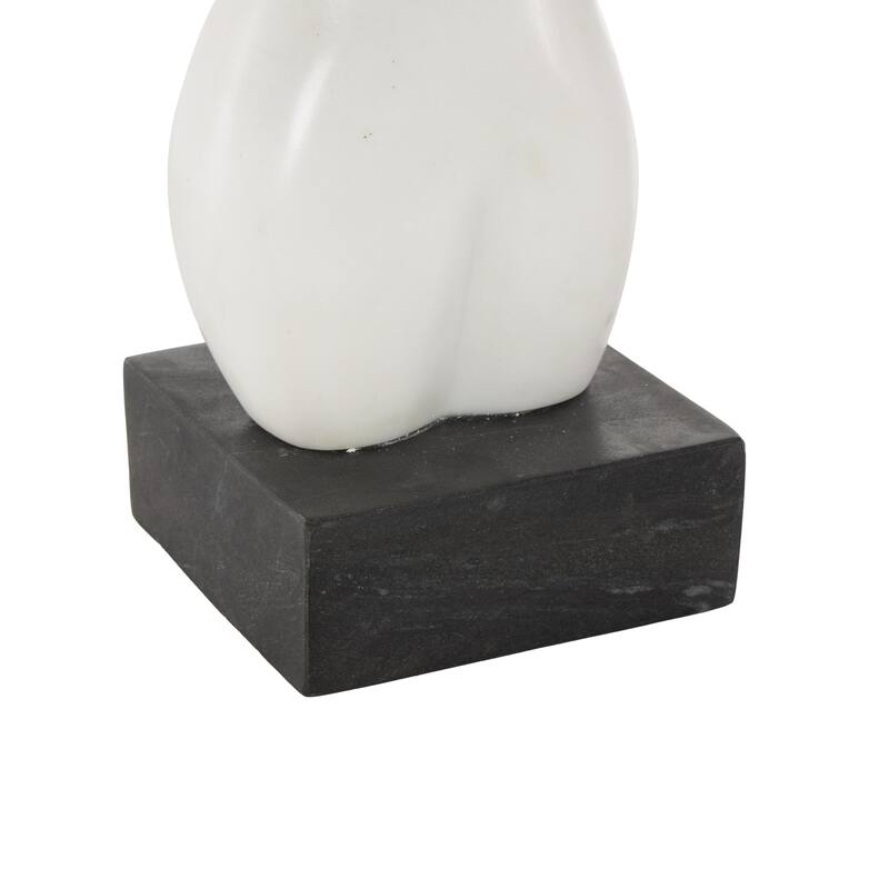 White Marble Abstract Female Form Woman Decorative Sculpture with Black Block Base