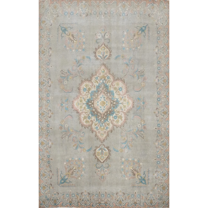 Hand Knotted Oriental 100% Wool Carpet Traditional Medallion Greys & Charcoal Tabriz Area Rug - 12' 3'' X 9' 1''