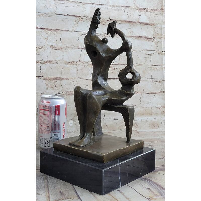 Signed Henry Moore Abstract Modern Art Mother And Child Bronze Sculpture Statue