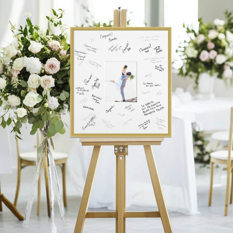 Svelte Signature Mat Picture Frame - Autograph Photo Frame Guest Book Alternative for Weddings, Graduations, or Retirement - 8x10 - Svelte Polished Gold
