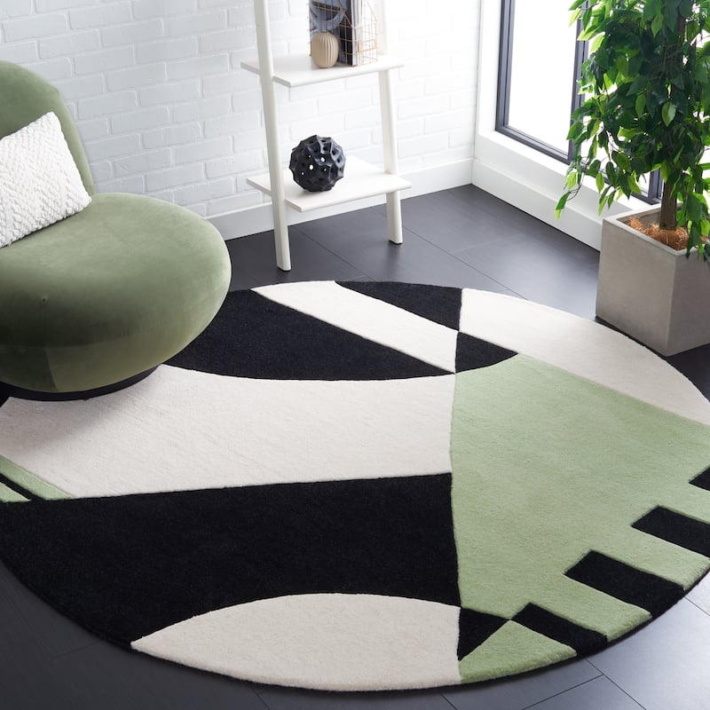 SAFAVIEH Handmade Rodeo Drive Willow Mid-Century Modern Abstract Wool - 6' x 6' Round - Black/Green - Runner/Round