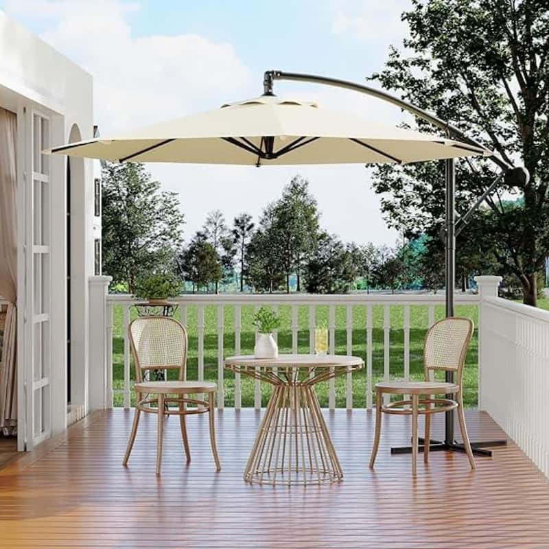 10' Cantilever Large Parasol with Cross Base, Navy - Beige