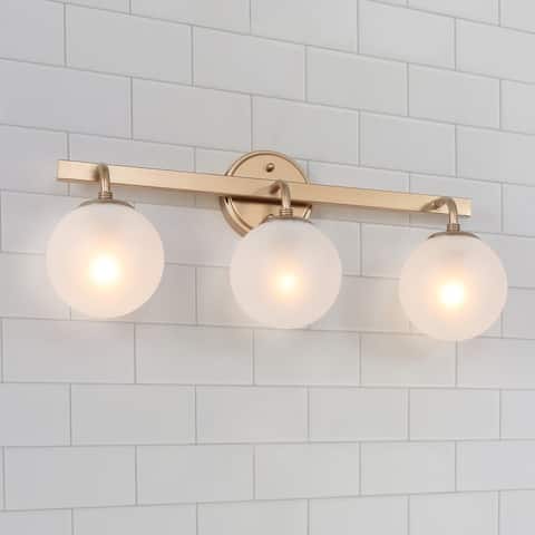 Siya Mid-century Modern Gold 3-light Bathroom Vanity Light Frosted Glass Dimmable Light - Antique Gold - L23.5"x W 6.5"x H 10.5"