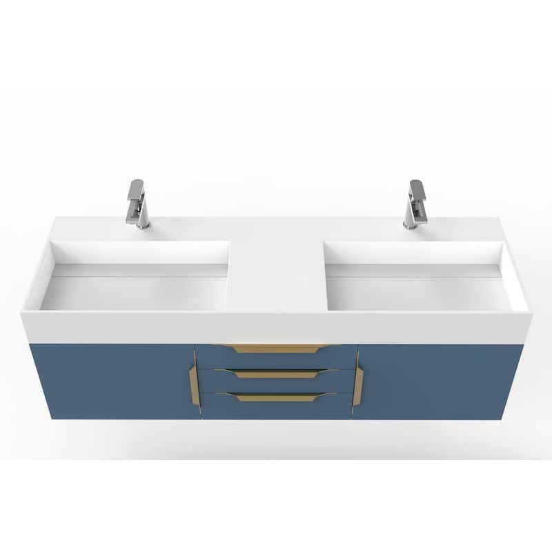 Amazon 60" Wall Mounted Bathroom Vanity Set w/ White Top