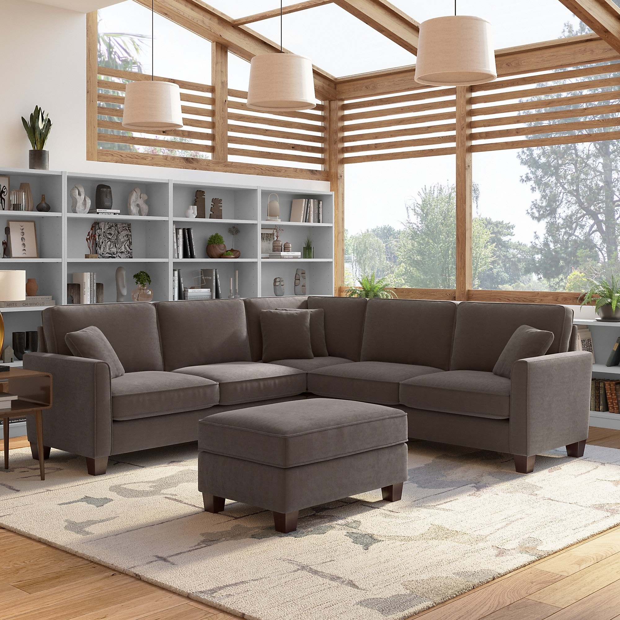 Flare 99W L Shaped Sectional Couch with Ottoman by Bush Furniture