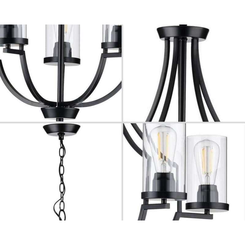 Lassiter Collection 5-Light Matte Black Clear Glass Modern Chandelier Light - 13.750" x 26.500" x 15.370"