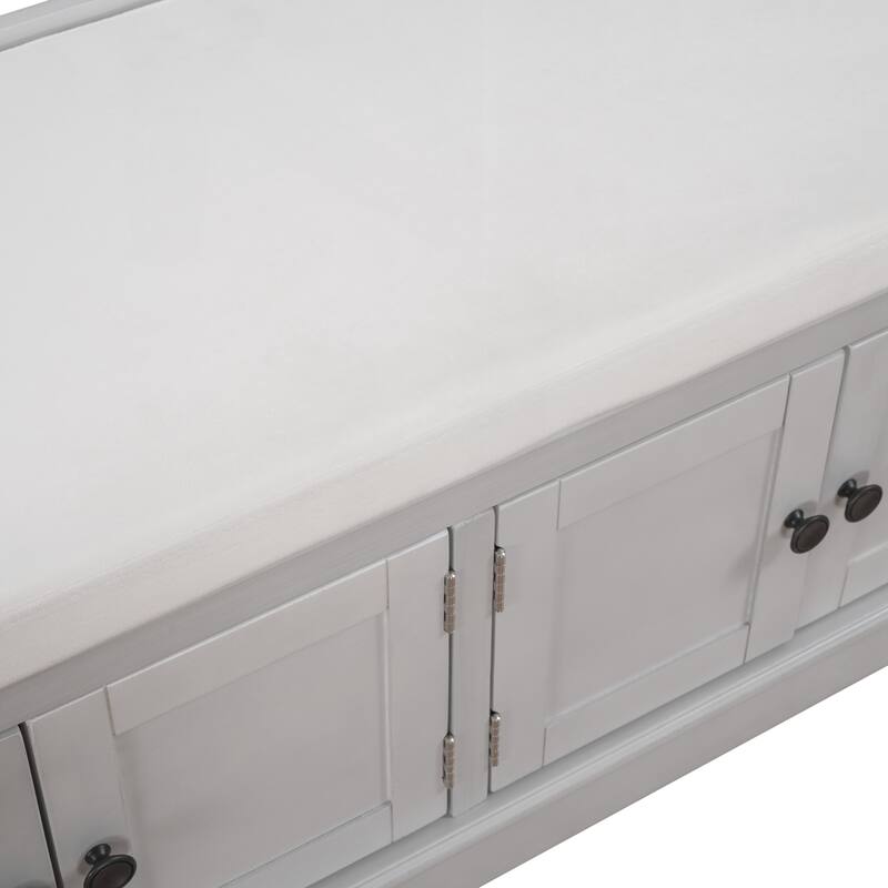 Storage Bench with 4 Doors and Adjustable Shelves, Shoe Bench with Removable Cushion for Living Room, Entryway