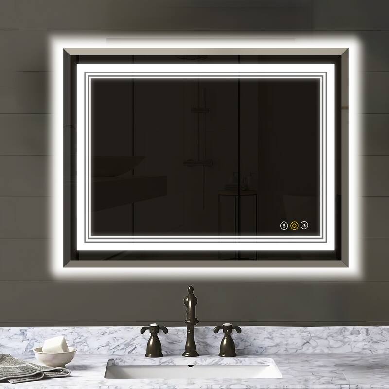 RS Rectangular Wall Mount Vanity Mirror with Lights for Bathroom, 3 Colors Dimmable LED, Anti-Fog, Memory Function