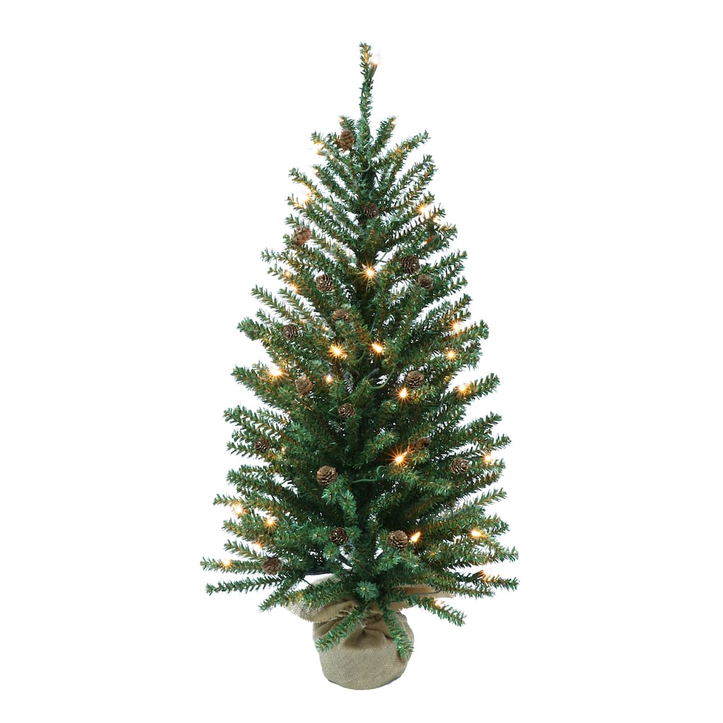 Puleo International Pre-Lit 3' Fir Artificial Christmas Tree with Pines Cones