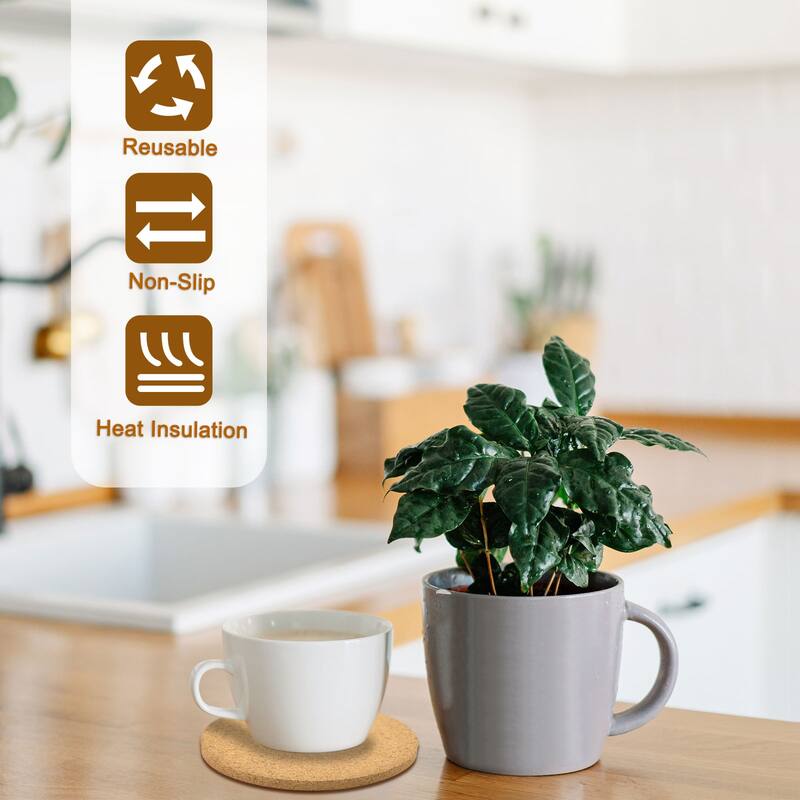 Cork Coaster for Drink, 100mm/3.94inch Round Edges Cork Mats 5mm Thick - Brown