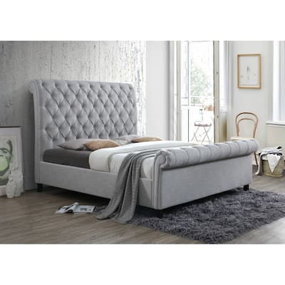 Pietro Gray Fabric Upholstered Tufted Sleigh Platform Bed