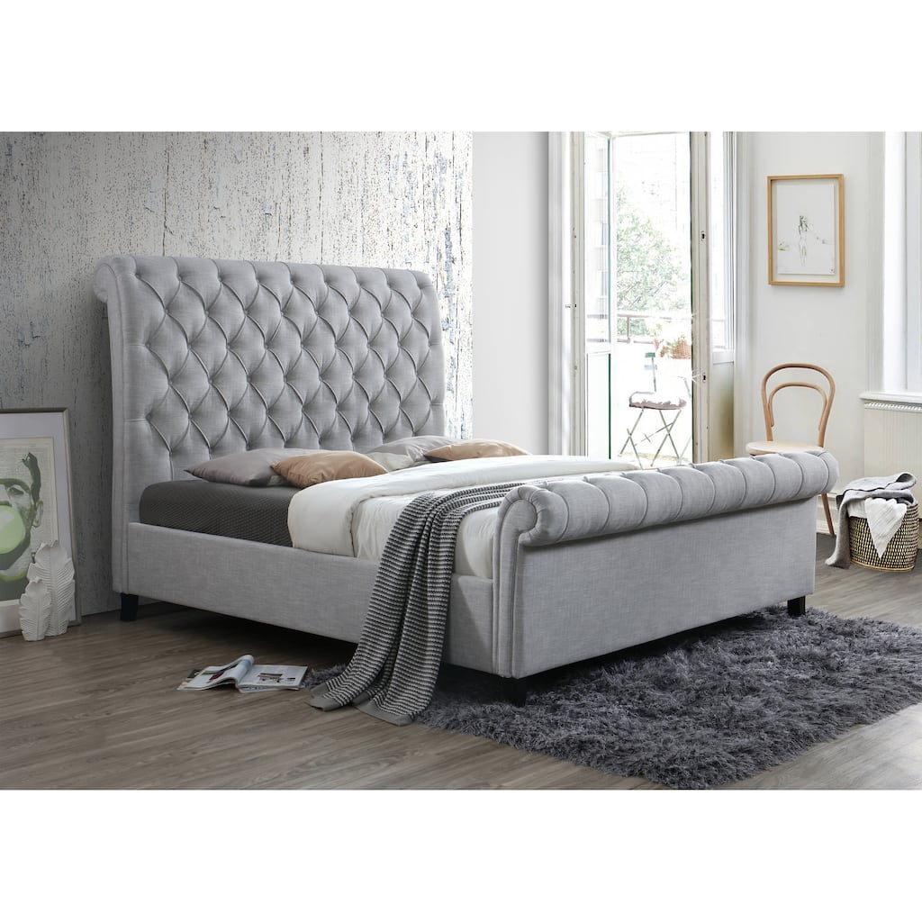 Pietro Gray Fabric Upholstered Tufted Sleigh Platform Bed