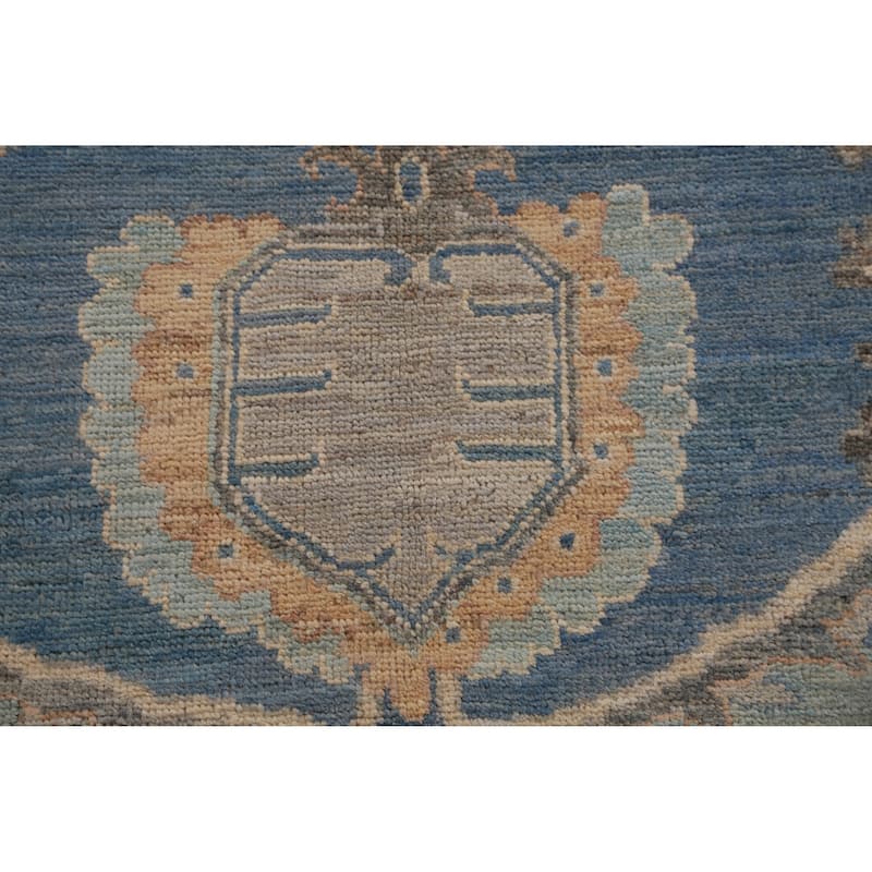 Hand Knotted Oriental 100% Wool Carpet Transitional Medallion Navy Blue & Blues Oushak Area Rug - 12' 1'' X 9' 1''