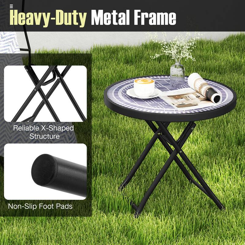 Gymax Round Folding Side Table 18 Inch Patio Coffee Table w/ Tempered
