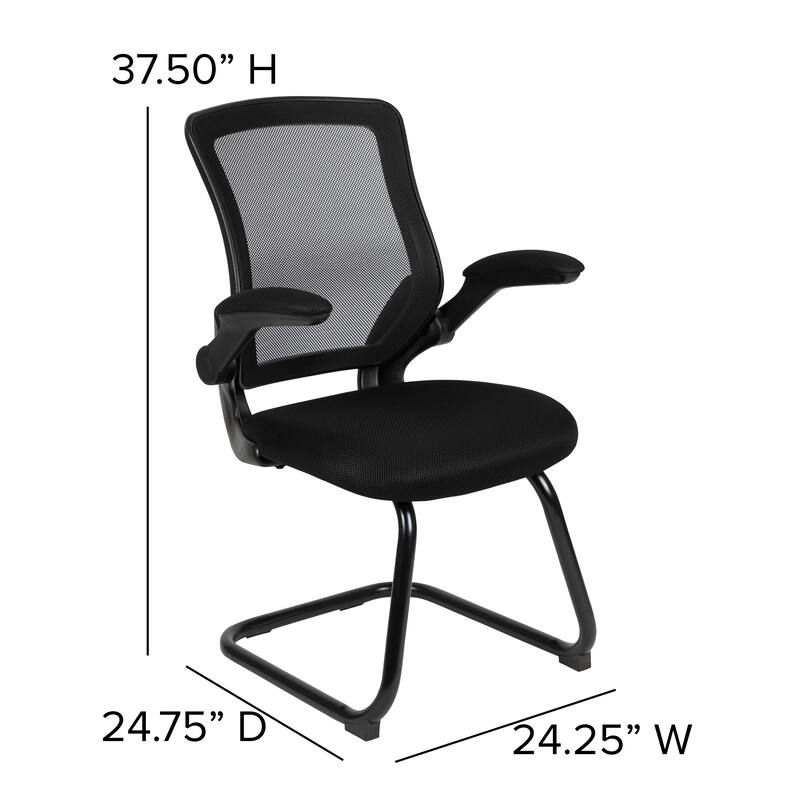 Mesh Sled Base Side Reception Chair with Flip-Up Arms