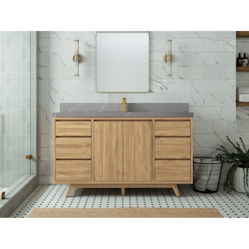 Willow Collections 60 in. W x 22 in. D Madison Teak Single Sink Bathroom Vanity with Countertop