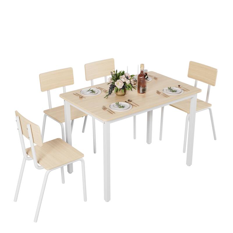 Modern 5-Piece Dining Set for Small Spaces - 43" Table with 4 Chairs, Sturdy Metal Frame & Easy-to-Clean MDF Surface
