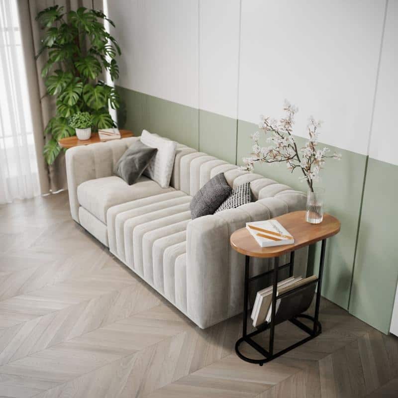 Oval Narrow Side Table Set of 2 End Tables with Organizer Storage