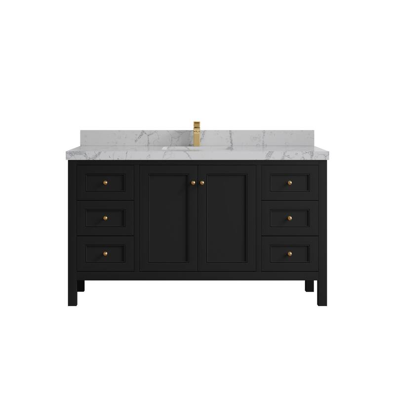 Willow Collections 60 in. W x 22 in. D Nashville Single Sink Bathroom Vanity with Countertop - 2”Venatino - Black