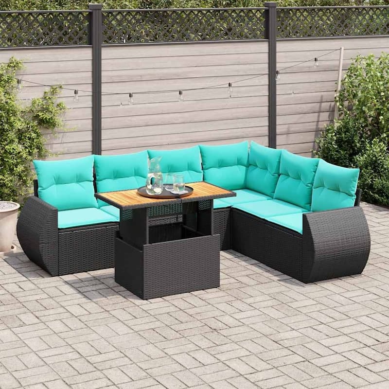 vidaXL Patio Sofa Set with Cushions Table and Corner Sofas 7 Piece Poly Rattan - 21.7 x 24.4 x 27.2
