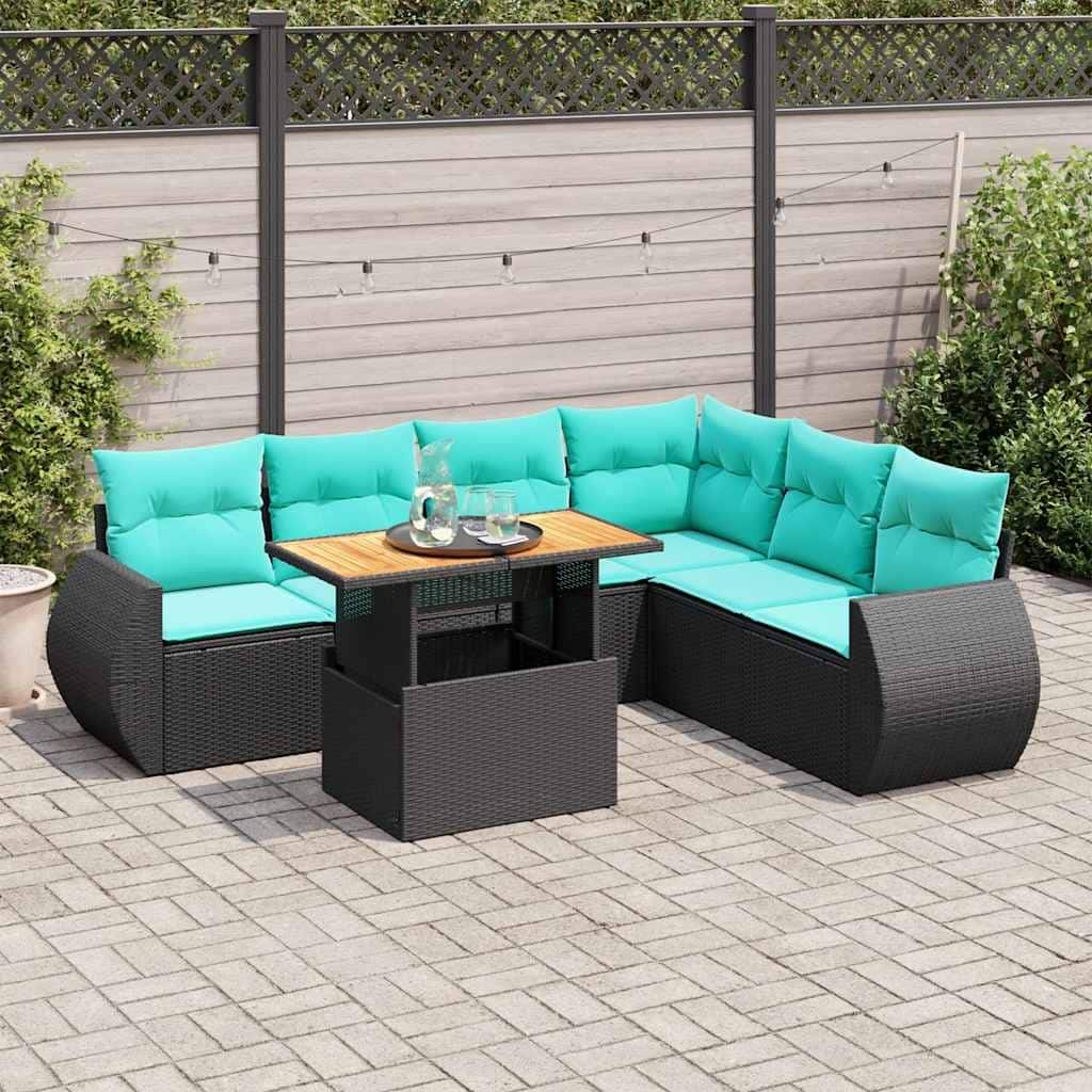 vidaXL Patio Sofa Set with Cushions Table and Corner Sofas 7 Piece Poly Rattan - 21.7 x 24.4 x 27.2