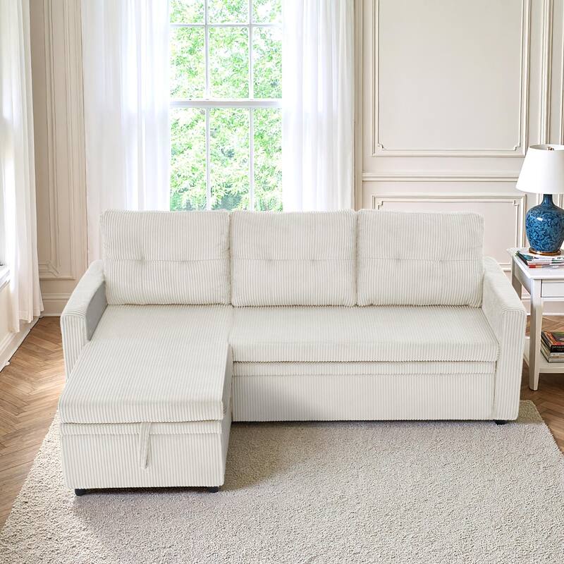 Tufted Convertible Corduroy/ Linen Modular Sectional Sofa with Storage Chaise