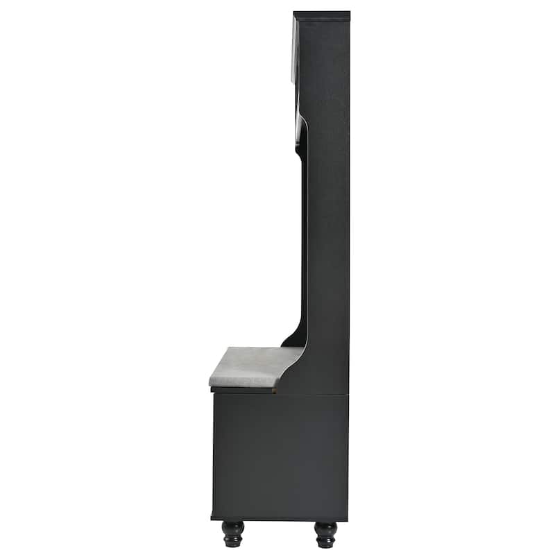 Hall Tree with 4 Sturdy Hooks, Wood Coat Rack with Shutter-Shaped Doors, Entryway Bench with Lockers and Cushion