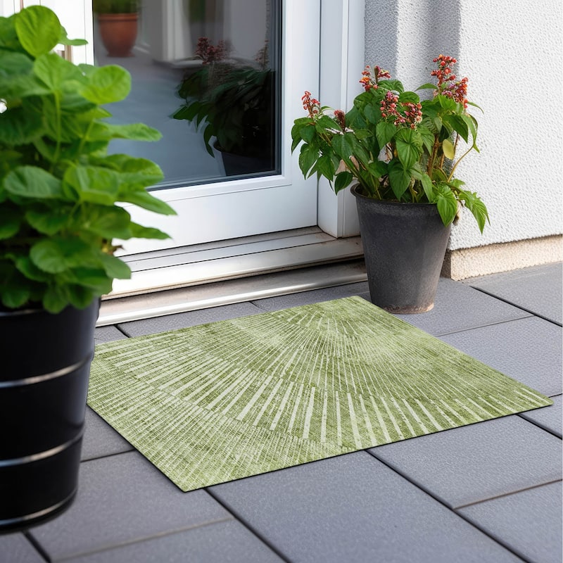 Machine Washable Indoor/ Outdoor Modern Fan Chantille ARug