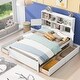 preview thumbnail 4 of 14, Full Size Platform Bed with Storage Headboard, Charging Station, 4-Drawers, Solid Pine Wood Bed Frame for Bedroom, White