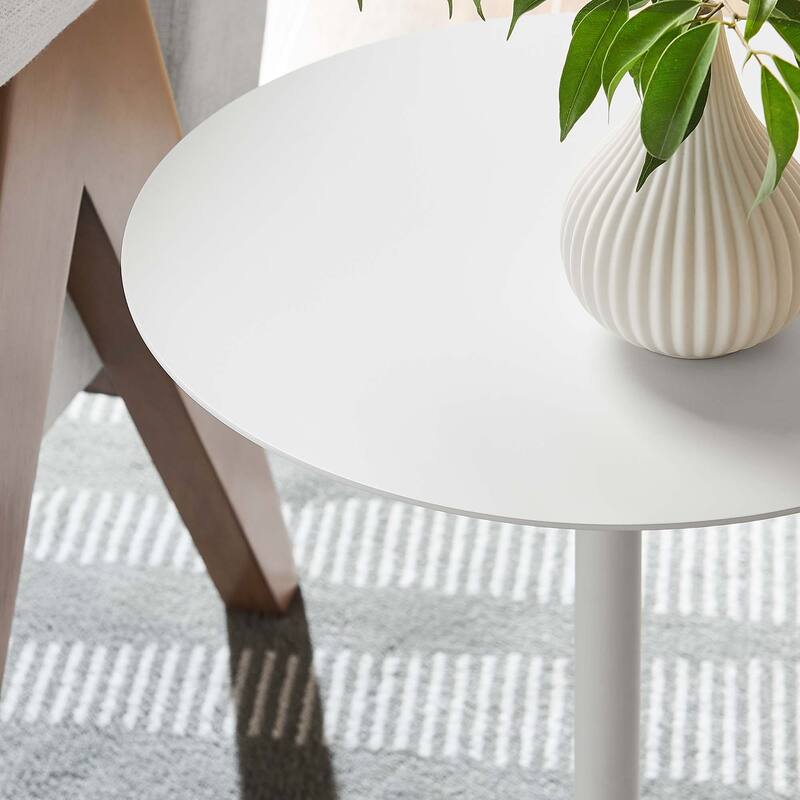 Aliza Round White Marble Side Table with White Marble Base