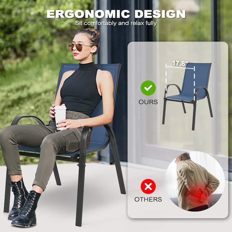 Patio 4-Piece Textilene Dining Chairs with Armrests and Stackable Design