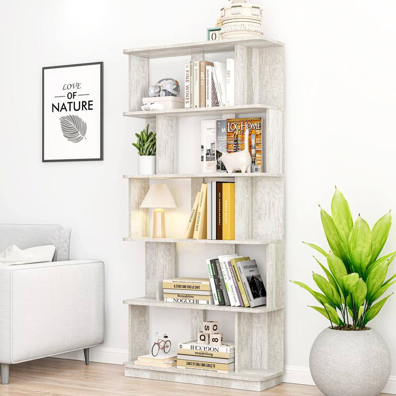 31.5"L X 64.56"H Free Combination Bookshelf Modern 5-Tier Open Storage Bookcase Mdf Wood Display Shelving, Media Storage Shelves