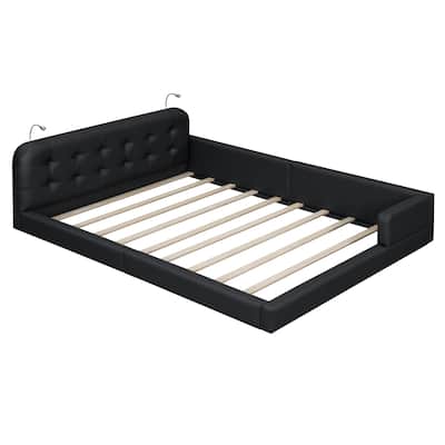 Queen Size Upholstered Platform Bed with Headboard & 2 Reading Lights