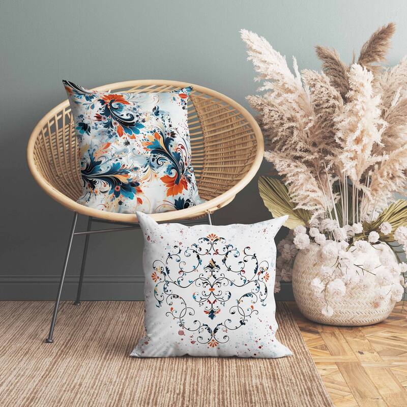 Motif Whirlwinds Faux Suede Reversible Throw Pillow Blue and Orange