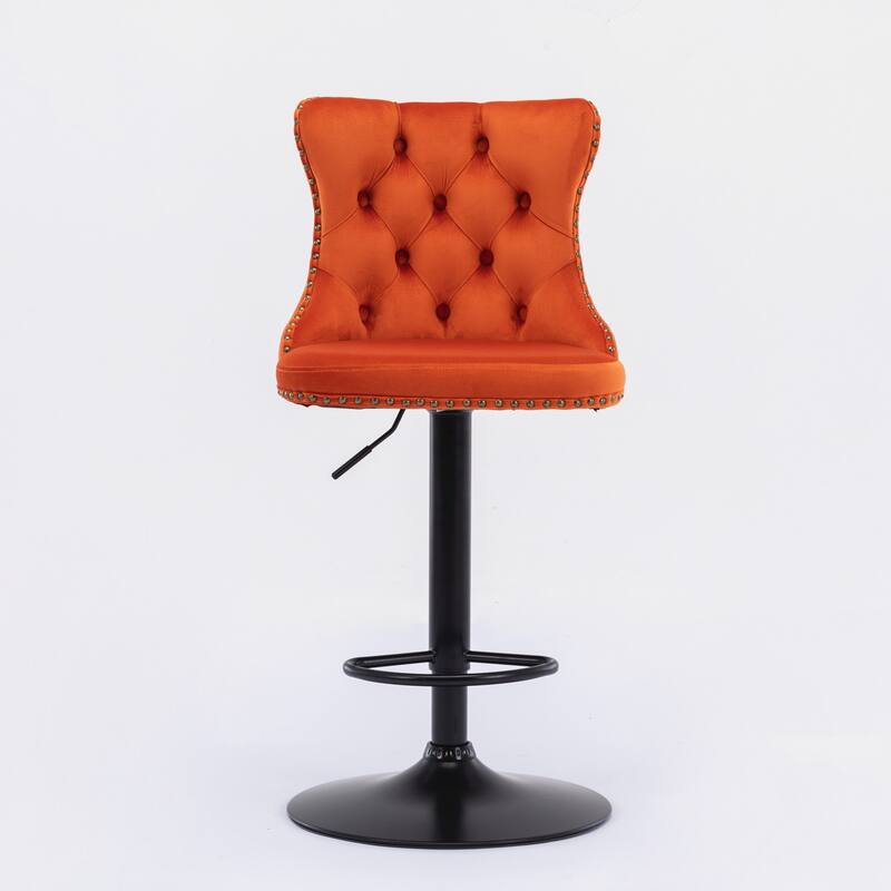Set of 2 Modern Leather Upholstered Swivel Adjustable Height Tufted Bar Stools with Back