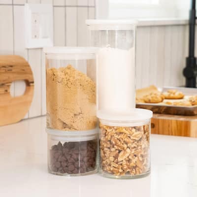 Libbey Stacking Cylinder 4 Piece Assorted Glass Jar Set with Lids - Set of 8